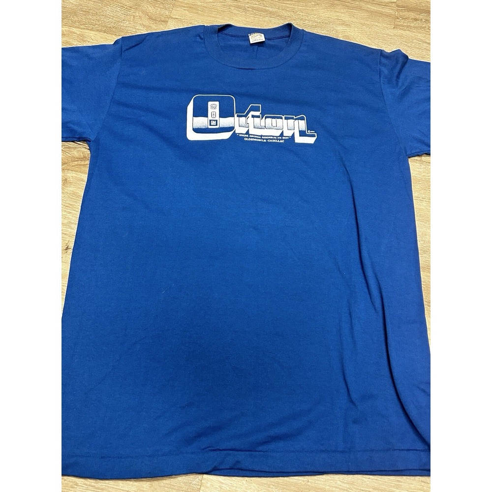 Vintage 80's GM T-Shirt Orion Plant Blue Auto -‎ Men's L - Cadillac Oldsmobile